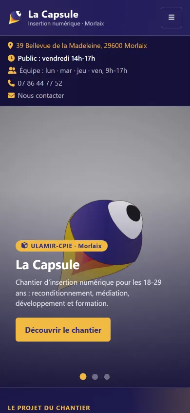 Page d'accueil Mobile La capsule Après refonte