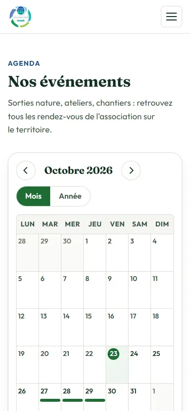 Site ULAMIR CPIE : ulamir cpie mobile 2 agenda, vue téléphone