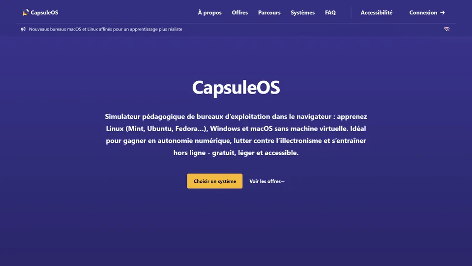 Page d’accueil du site CapsuleOS