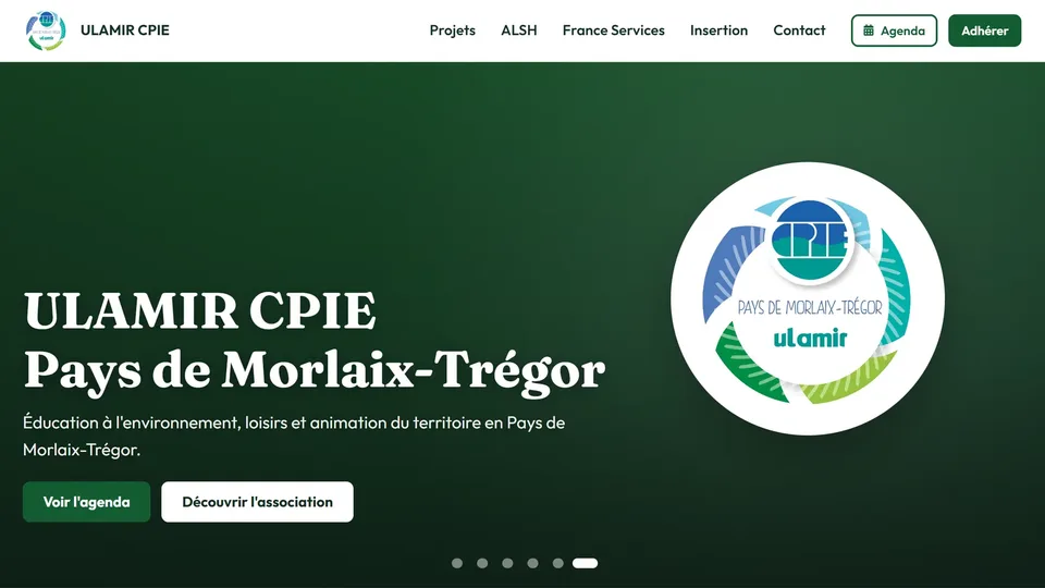 Page d’accueil du site ULAMIR CPIE, Pays de Morlaix-Trégor